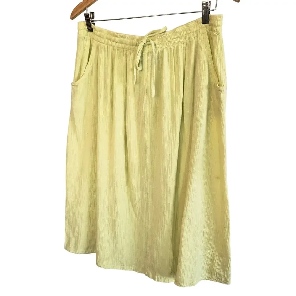 Size L – BFA Classics Butter Yellow Cotton Midi Skirt w/ Pockets